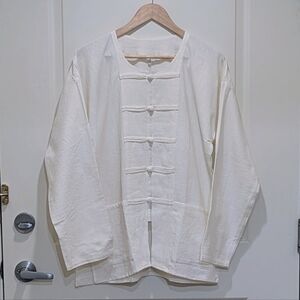 NWOT Beckwoman L Unisex 100% Cotton White Frog Closure Boho Tunic